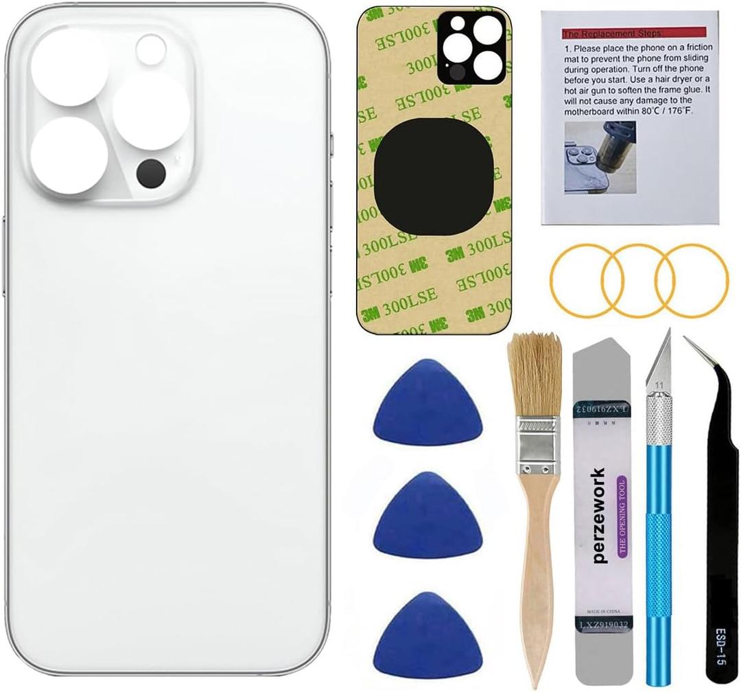 OEM Rear Back Glass Replacement for iPhone 14 Pro Max 6.7 inches with Reparing Toolkit (Silver)