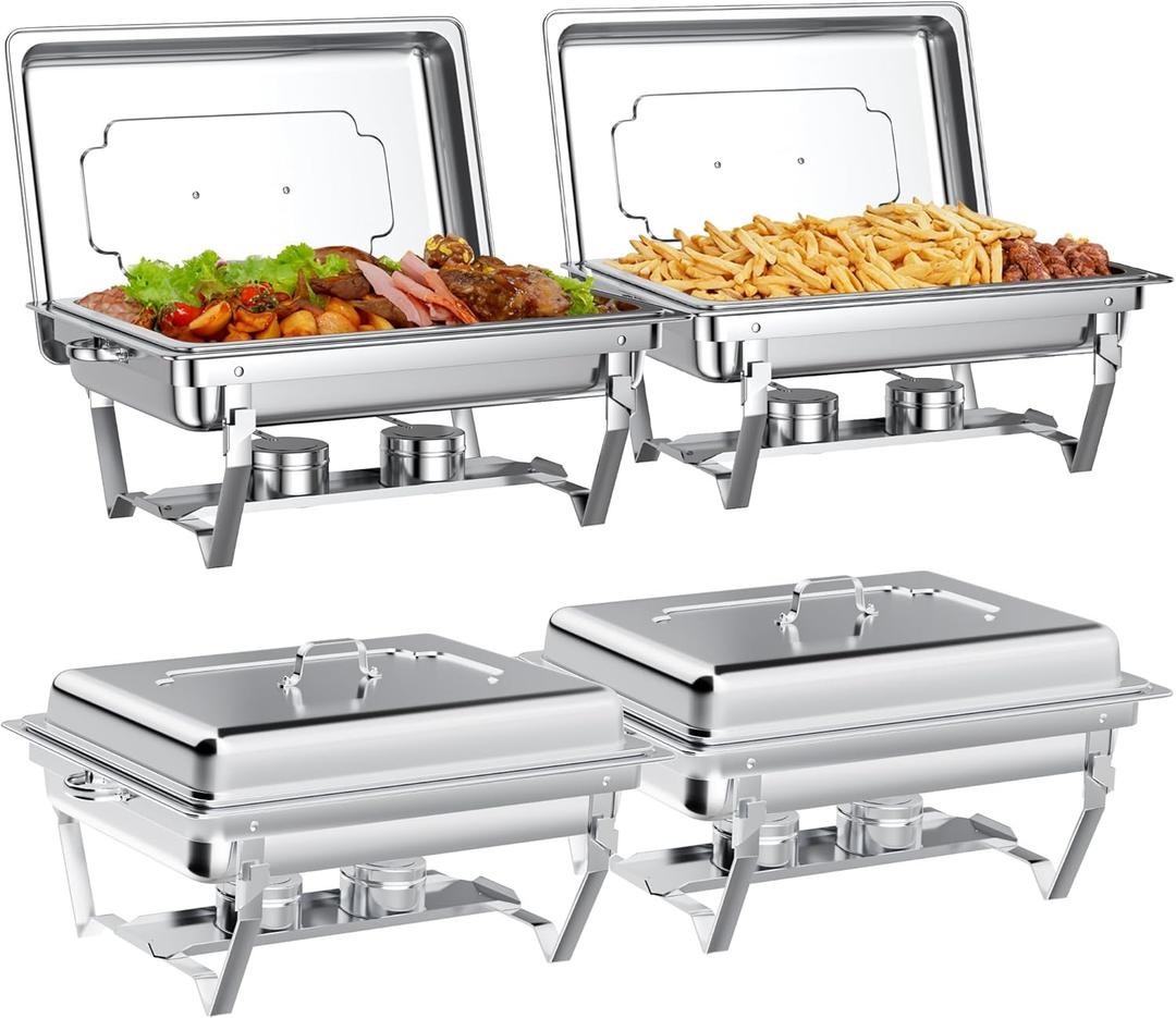 Chafing Dishes for Buffet Set: Chafers for Catering - Chafing Dish Buffet Set with Lids | Chafers and Buffet Warmers Sets | Serving Food Warmer | Chafers Servers Sets (4 pack - Full Pan)