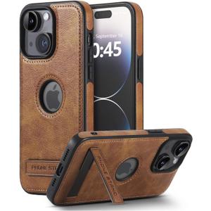 Leather Case for iPhone 13/14, Protective Slim with Kickstand, Built-in Invisible Stand, Compatible with iPhone 13/14 6.1'' (Brown)