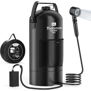 Portable Shower for Camping, 5 Gal/20 L Solar Heating Camping Shower Bag with Shower Pump, Portable Shower Head, Essential for Camping,Festivals, Overlanding, Beach Trips,Outdoor Showers (Jet-Black)