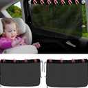 Pack of 2 Ovege Car Window Shades for Baby 2pcs Side Window Sun Shade for Car Window Screen Universal Suction Cup with String-Slide to Open (Mesh,Magnetic &Suction Cup) (Mesh,3 Suction Cup)