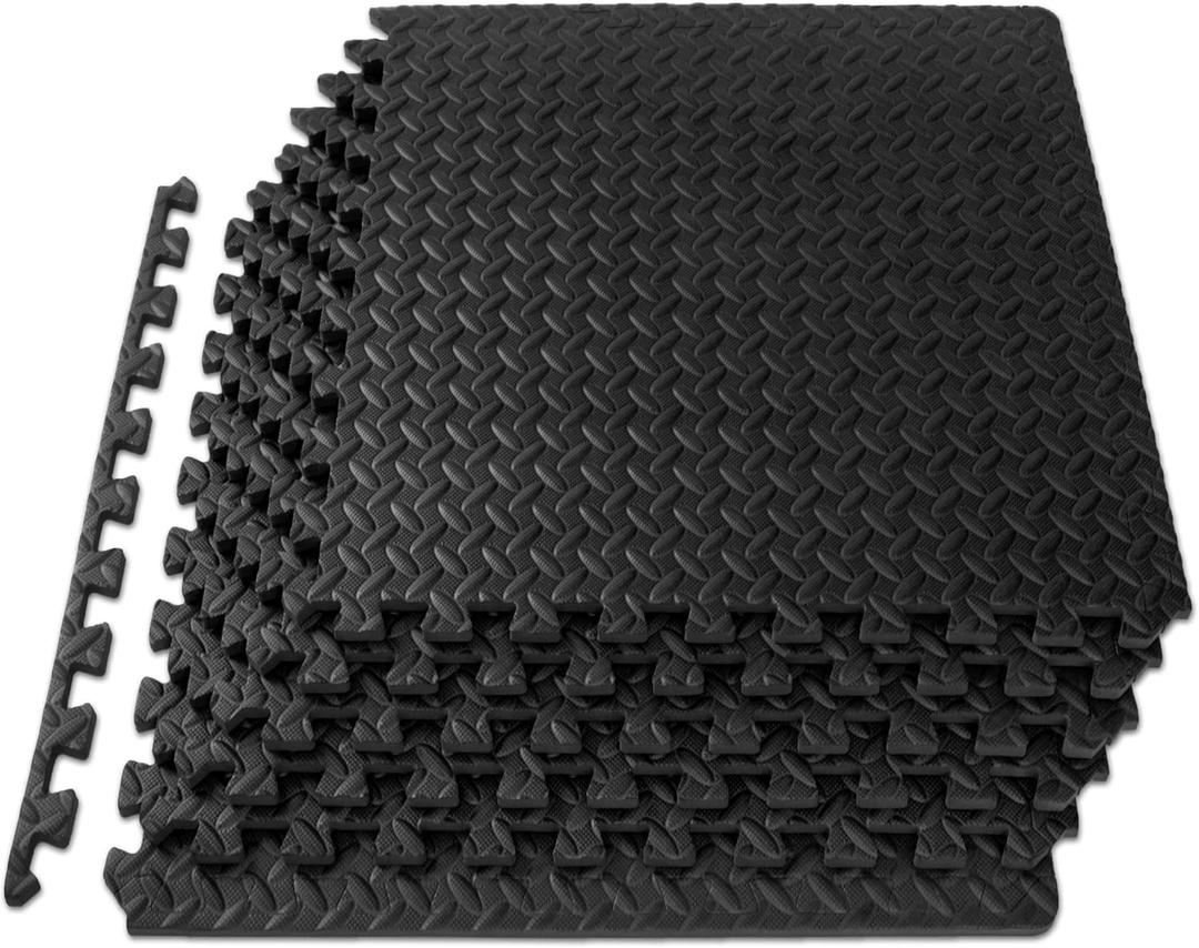ProsourceFit Puzzle Exercise Mat  in, EVA Interlocking Foam Floor Tiles for Home Gym, Mat for Home Workout Equipment, Floor Padding for Kids, Grey, 24 in x 24 in x  in, 144 Sq Ft - 36 Tiles (Black)