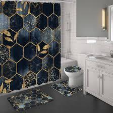 4 Piece Navy Blue Shower Curtains And Rugs