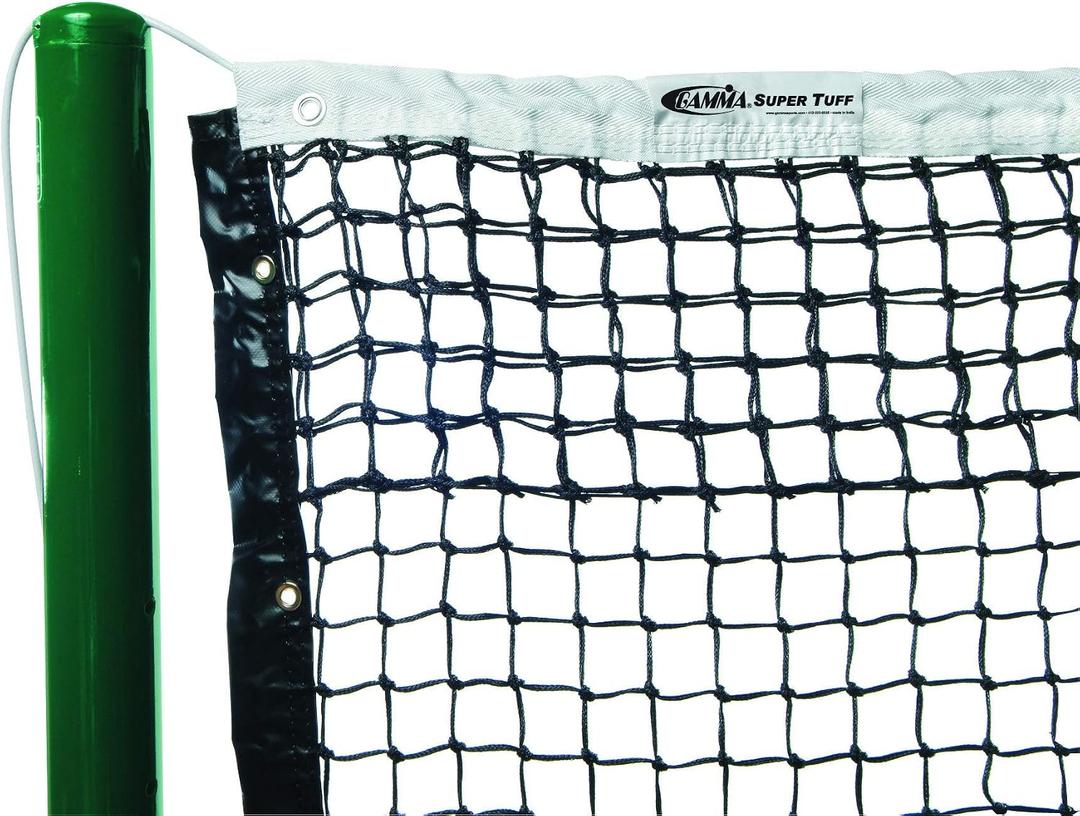 GAMMA Super Tuff Tennis Net – 3.5mm Braided Polyethylene, Double Top Rows, Heavy-Duty Polyester UV Resistant, Galvanized Steel Cable, Official Court Size