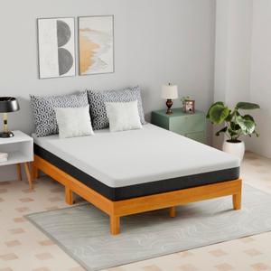 PayLessHere Wood Bed Frame Full Bed Frame Without Headboard No Box Spring Needed Wood Slats Support Noise-Free Easy to Assemble, Brown