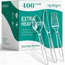 400 Count Clear Plastic Silverware, Extra Heavy Duty Plastic Utensils Set Includes 160 Forks, 160 Spoons and 80 Knives, BPA-Free and Heat Resistant Disposable Cutlery for Party and Daily Use