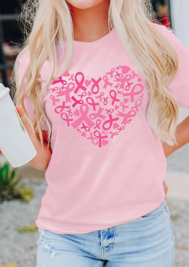 Womens Breast Cancer Shirts Heart Pink Ribbon Tshirt Cancer Awareness Tee Tops
XL