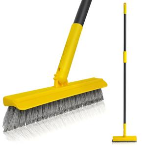 2 in 1 Grout Brush with 49.6" Long Handle, Swivel Grout Cleaning Brush V-Shape Grout Line Scrubber, 180Rotatable Shower Tile Scrub with Stiff Bristle for Deep Cleaning Shower and Corner (Black/Yellow)