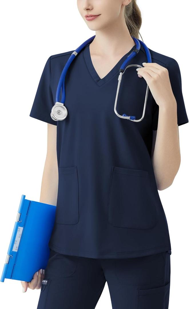 Scrub Tops for Women V-Neck Classic Fit with Two Pockets for Medical Uniforms Four-Way Stretch, Anti-Wrinkle (Medium)