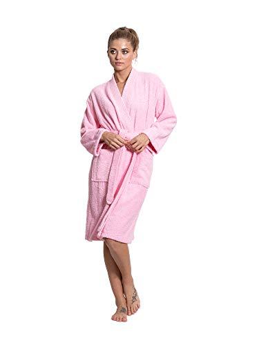 Turkuoise Soft & Absorbent Towel Robe, 100% Cotton Turkish Terry Cloth Kimono Bathrobes for Women, Size XXL, Pink