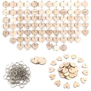 KOYILTD 200 Pieces in Total Wooden Circles Wooden Heart Tags with Holes,Wood Craft Set with Holes and Ring Clips for Birthday Board, Valentine, Chore Boards, Arts and Crafts Tags (200 Pieces)