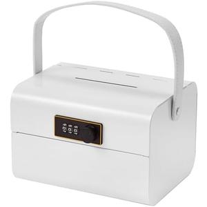 SUMERUZ Mini Safebox with Lock - Money Safe and Cash Lock Box for Kids, Small Metal Security Safe for Cash, Jewelry and Valuables, Portable Storage Organizer (White) 