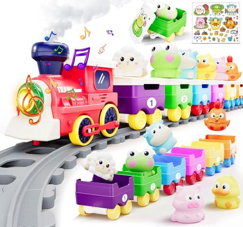Toddler Train Track Toys,Electric Farm Animal Train Set, Realistic Steam Lights Sound, Interactive Boy Gift Toy, Animal Finger Play, Barn Number Game，Educational Gifts for Smart Kids 1 2 3 Years Old