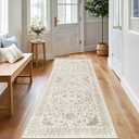 Madane Washable Runner Rug - 2x6 Rug Runners for Hallways 6 Foot Non Slip Vintage Kitchen Runner Rug Ultra-Thin Bathroom Runner Rugs Carpet Laundry Room Bedroom (2x6ft, Beige/Blue)