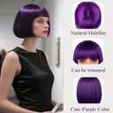 Bob Wig, 12 Inch Short Bob Dark Purple Wig with Bangs, Synthetic Heat Resistant Dark Purple Wigs for Women Girls with Wig Cap, Colourful Hair Wigs with Adjustable Straps for Party Cosplay Daily Use