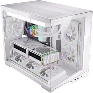 ESGAMING Zero M- ATX PC Case Mini-Tower Airflow Computer Gaming Case | 8° Slanted Base | Panoramic View | Fully Ventilated | White-No Fan