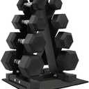 Rubber Coated Hex Dumbbell Weight Set and Storage Rack, 100LB Set or 150LB Set, 5-20 lbs Pairs or 5-25 lbs Pairs