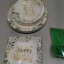 Grencian 96Pcs Sage Green Happy Birthday Party Decorations Retro Green Birthday Plates Eucalyptus and White Flower Paper Plate Disposable Sage Tableware for Baby Shower Party Favors Serves 24