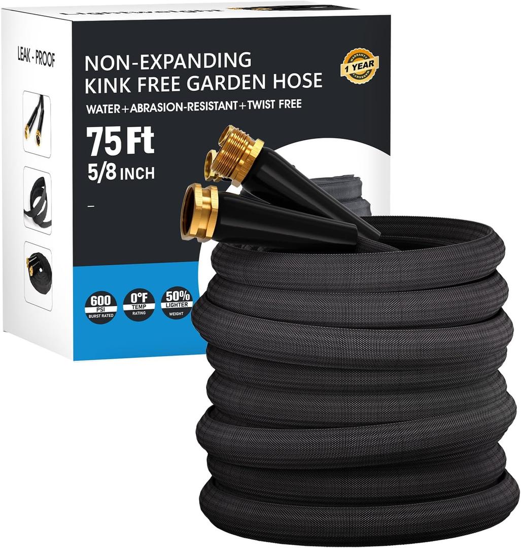 75 FT Garden Hose, Non-Expanding Water Hose, Ultra Flexible, Burst-Resistant, Kink-Free, High-Pressure Garden Hose for Easy All-Weather Use on Lawns, Gardens, and Outdoor Cleaning
