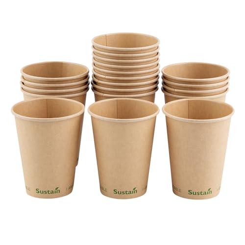 Restaurantware-Sustain 12 Ounce BPI-Certified Hot Cups,  Single Wall Coffee Cups - Lids Sold Separately, Leakproof PLA Coating, Compostable Kraft Paper Cup, For Hot Or Cold Drinks, 37 Pieces