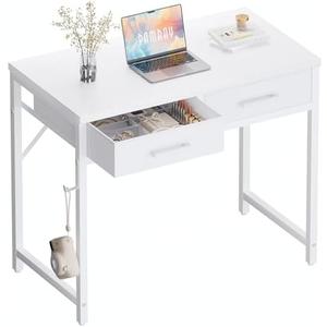 Pamray 32 Inch Small Computer Desk with 2 Drawers for Bedroom Study Writing Home Office Table for Small Spaces White