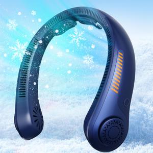 Neck Fan Rechargeable - Portable Personal Fan with Neck Support, 5 Speeds Full Surround Cooling, Battery Operated Bladeless Fan Quiet Lightweight for Travel, Gifts for Men Women (Blue)