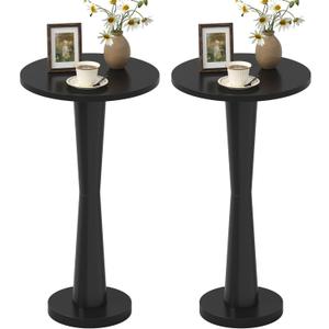 LAATOOREE Small Round Side Tables Set of 2, Wood Pedestal Drink Tables, Accent Coffee End Tables with Solid Wood Leg for Small Space, Living Room, Bedroom, Corner (2, Black)