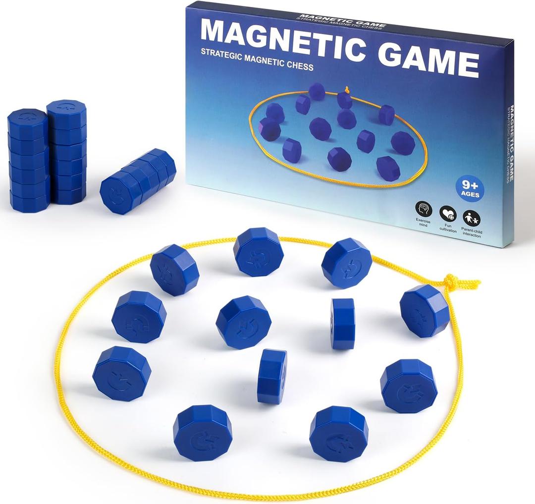 Magnetic Chess Game with 28 Full-Size Stones, Magnet Game with 3 String & Portable Storage Bag, Strategy Board Game for Family Game Night, Indoor Outdoor Use for Kids Adults