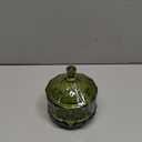 8oz Glass Candy Dish with Lid,Small Crystal Chrismas Candy Jar,Cotton Round Holder,Office,Bathroom,Dining Room Organizer(Olive Green)