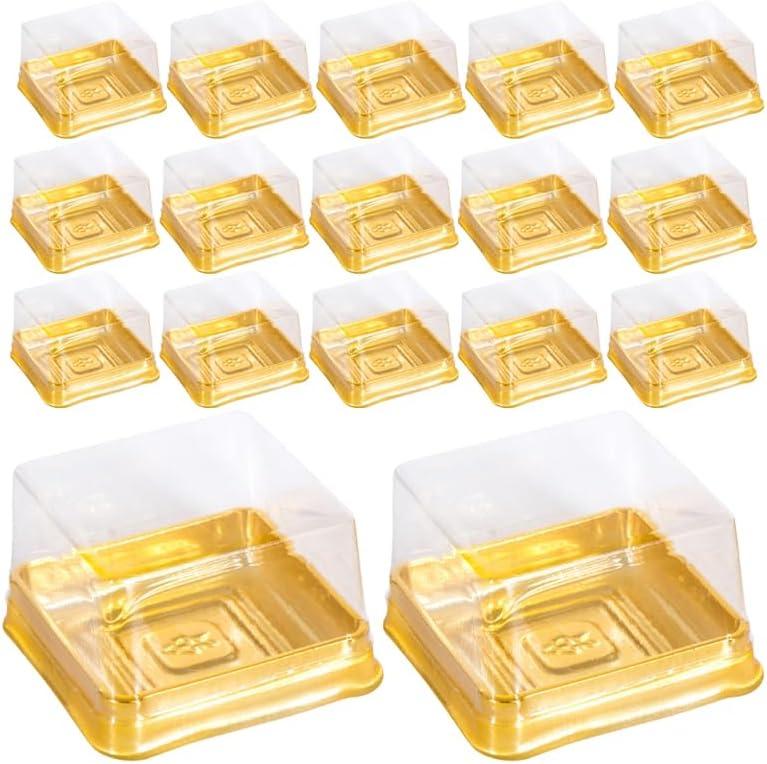 DOITOOL 100 Pcs Mini Individual Cupcake Containers Moon Cake Packaging Clear Plastic Cupcake Boxes Mini Cake Containers Egg Yolk Crisp Box for Cookies and Pastries