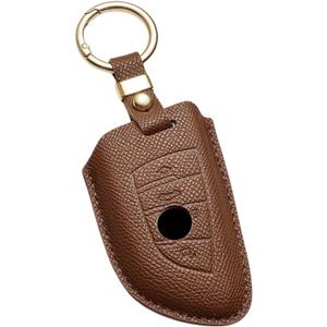 Key Fob Cover for BMW, Leather Car Key Case Shell Protector with Key Chain for 2 5 6 7 Series X1 X2 X3 X5 X6 X7 M5 M6 (CAPPUCCINO, BLADE SIZE)