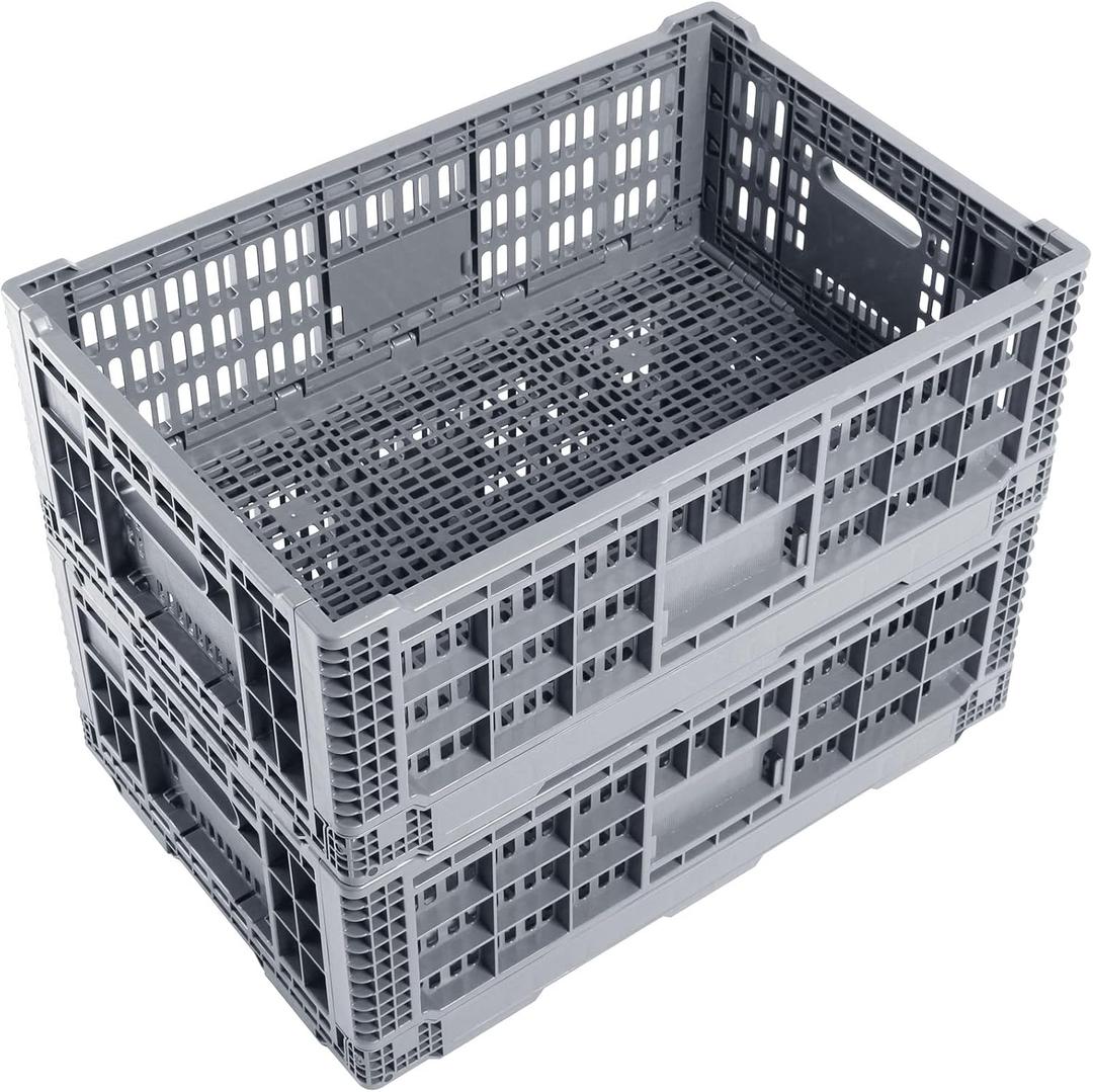 Collapsible Storage Bin/Containe Transfer box,crate Transit storage of various items (Gray 23.6" L x 15.7" W x 8.6" H-two)