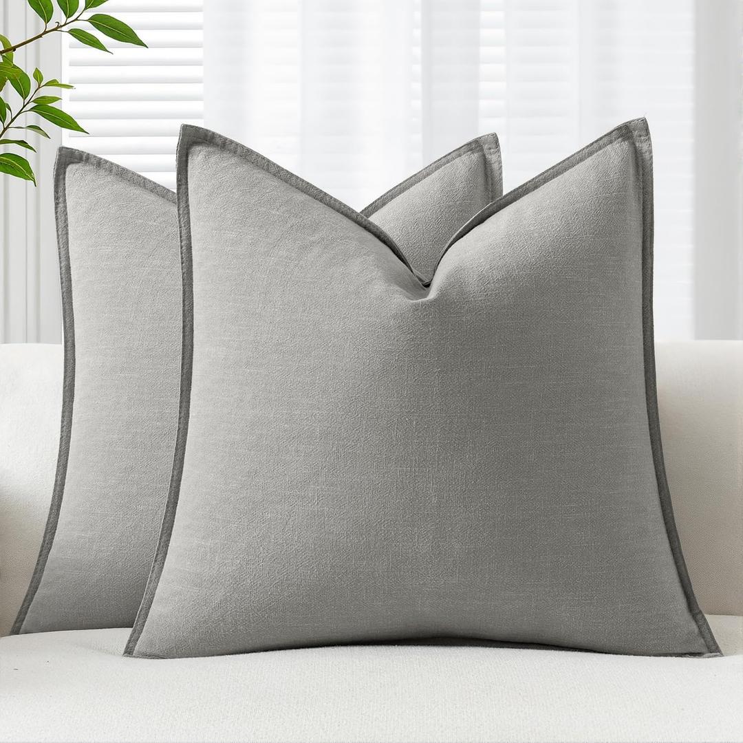 EMEMA Decorative Linen Throw Pillow Covers 24x24 Inch Light Grey Boho Farmhouse Neutral Couch Throw Pillows for Bed Pack of 2 Accent Pillowcase Modern Sofa Cushion Livingroom Home