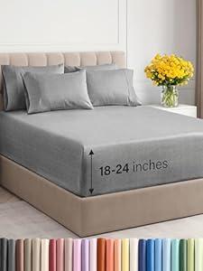 Extra Deep Queen Sheet Set - 6 Piece Breathable & Cooling Sheets - Hotel Luxury Bedding Set w/ 18-24 Inch Extra Deep Pockets - Easy Fit - Super Soft, Wrinkle Free & Comfy - Heathered Grey, Queen Size
