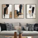SAFERRYHOME Neutral Abstract Wall Art Tan and Black Framed Canvas Print Set, Mid-Century Modern Brown Minimalist Shapes for Living Room, Bedroom, Office - Ready to Hang - Set of 3, 16x24 Inch
