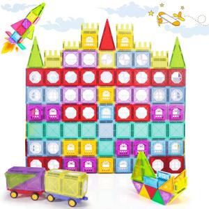 ShowyLive Magnetic Tiles for Kids Ages 4-8, 110PCS Set with 2 Cars, Magnetic Building Tiles, Mini Magnatiles, STEM Learning Toy, Safe & Durable, Magnetic Toys for Endless Fun and Educational Play