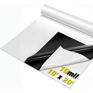 10Mil Vapor Barrier for Crawl Space, GENNIZZ 10FT x 20FT 10Mil Reinforced Plastic Sheeting, Heavy Duty Drop Cloth Moisture Barrier Underlayment (Black & White Panda Film)