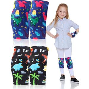 2 Pair Kids Knee Pad Dinosaur Anti Slip Padded Sponge Knee Brace Breathable Flexible Toddler Knee Pads Elastic Children Knee Support for Girl Boy Sport Volleyball Dance Skating Basketball, 3-7 Years (Dinosaur)