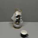 3 Ounce Espresso Cups Set of 4, Stackable Demitasse Mugs, Includes Display Stand, Cups Saucers, and Spoons, for Machines & Home Use, Black, Gold Tone