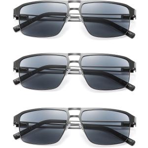 Blue Light Blocking Aviator Reading Glasses Men Cool Lightweight Metal Computer Readers Sunglasses Spring Hinge 3 Pack, 0.5 x