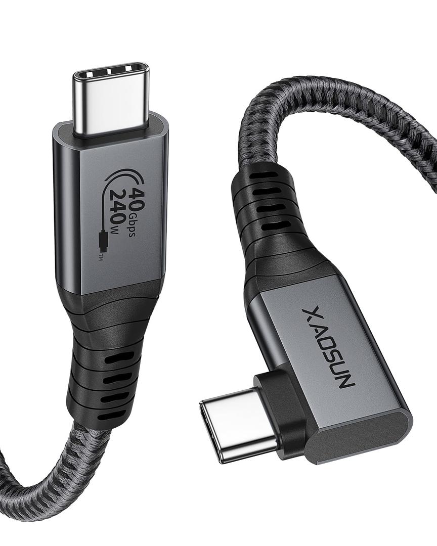 XAOSUN USB 4 Cable for Thunderbolt 4 240W, Right Angle Thunderbolt 4 Cable 90 Degree, 240W USB C to USB C Cable with 40Gbps Data, 8K@60Hz Display, for Thunderbolt MacBook Docks eGPU Hub 1.97ft / 0.6m
