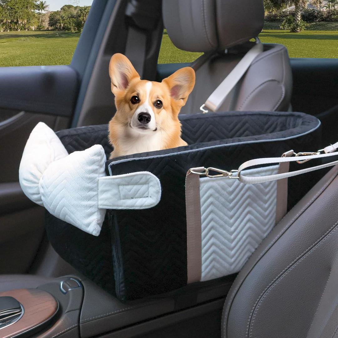 Prpeko Small Dog Car Seat, Portable Dog Seat with Soft Washable Cushion,Center Console Dog Car Seat for Small Dogs Up to 13lbs(Black)