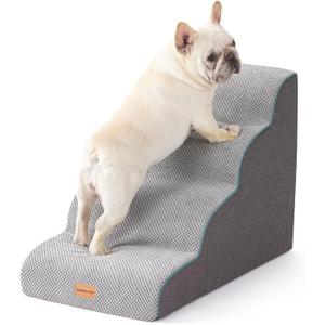Gardner Pet Dog Stairs for Small Dogs 19.7" H, Curved 4-Step Pet Stairs, Dog Steps for High Bed (18-24 in), Couch with Durable Non-Slip Waterproof Fabric Cover and CertiPUR-US Certified Foam (Grey)