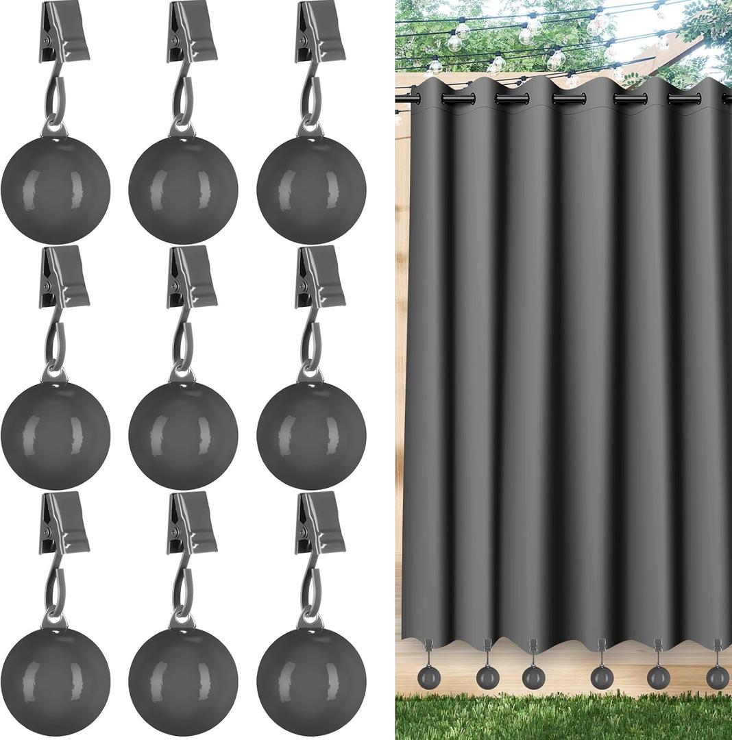 18 Pack 3.6oz Outdoor Curtain Weights Heavy Duty Flag Weights for Bottom Shower Curtains Weight with Clips Stainless Steel for Tablecloth Home Outside Patio to Stop Wind (Dark Gray)