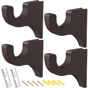 Briwooody 4 Pack Wooden Curtain Rod Brackets Curtain Rod Holder Wood Brackets Classics 3 1/2" Return Bracket for 2" Pole (Brown)