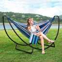 2 Person Hammock with Stand, Space Saving Free Standing Hammock with Stand Included, Patent Pending, Blue Red