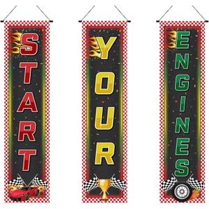 Tiamon 3 Pcs Racing Fans Banners Race Cars Birthday Decor Checkered Hanging Banner Truck Flag for Holiday Gifts Indoor Outdoor Car Game Supplies Indy 500 Party Birthday School Event Decoration