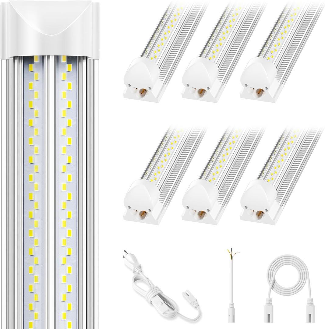 ELEKICO 6 Pack 100w 8ft Led Shop Light, Super Bright 15000lm 5000k V Shape 8' Led Shop Lights, Linkable 8 Foot Led Shop Lights for Garage Warehouse, Supermarket, Basement, Barn, Storage Area, 8ft-100w-6apck