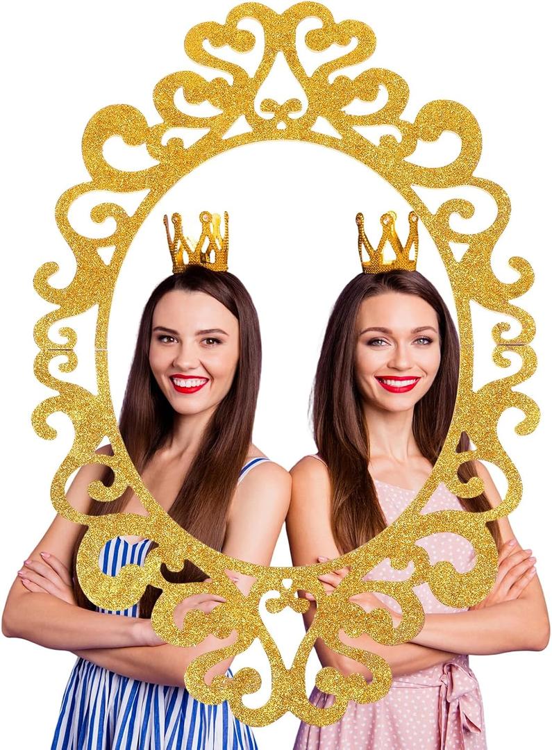 AceOrbit 24 x 16 Inch Wooden Gold Foil Princess Party Decor Photo Frame, Elegant Vintage Victorian Princess Party, Backdrop Prop for Halloween Birthdays Weddings(Oval)