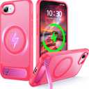 Magnetic Stand for iPhone 16e/17e Case Compatible with MagSafe [Stand & Wireless Charging 2in1] [Flush Hidden Kickstand] [Military Shockproof] Slim Translucent Matte Silicone,Rose